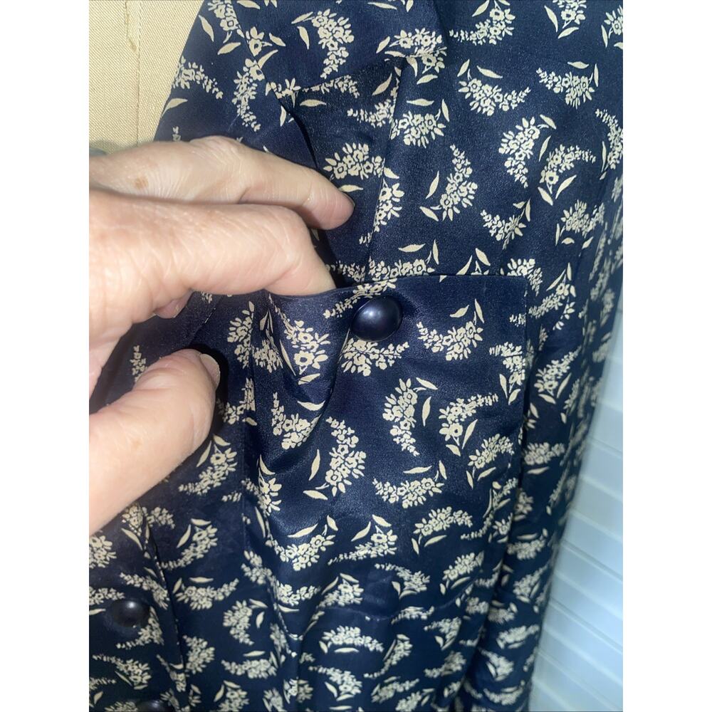 90s Leslie Faye Shirt Dress Sz 12 Large Maxi A-line Button Front Black Floral - Picture 11 of 11